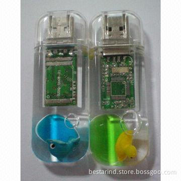 Plastic liquid USB flash drive, filled with aqua/printed/customized 3D floating logos are accepted